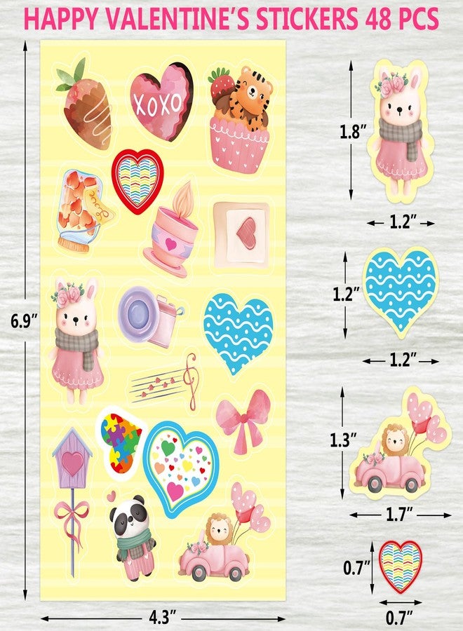 WorldBazaar 48Pcs Valentine's Day Stickers Sheets for Kids Cute Valentine Animal Water Bottle Stickers Crafts Rewards Classroom School Supplies - Image 3